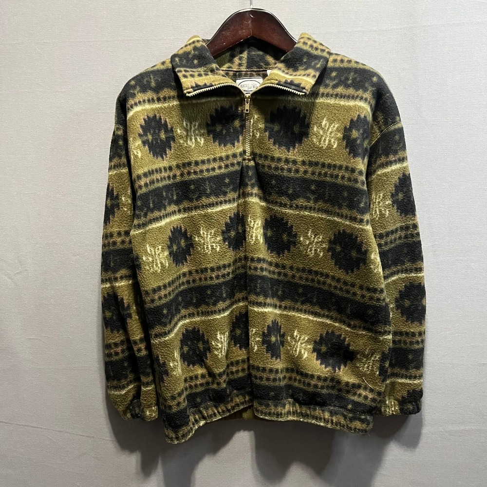 Vintage Bugle Boy for Her Fleece Pullover Quarter Zip Southwestern Olive Green M